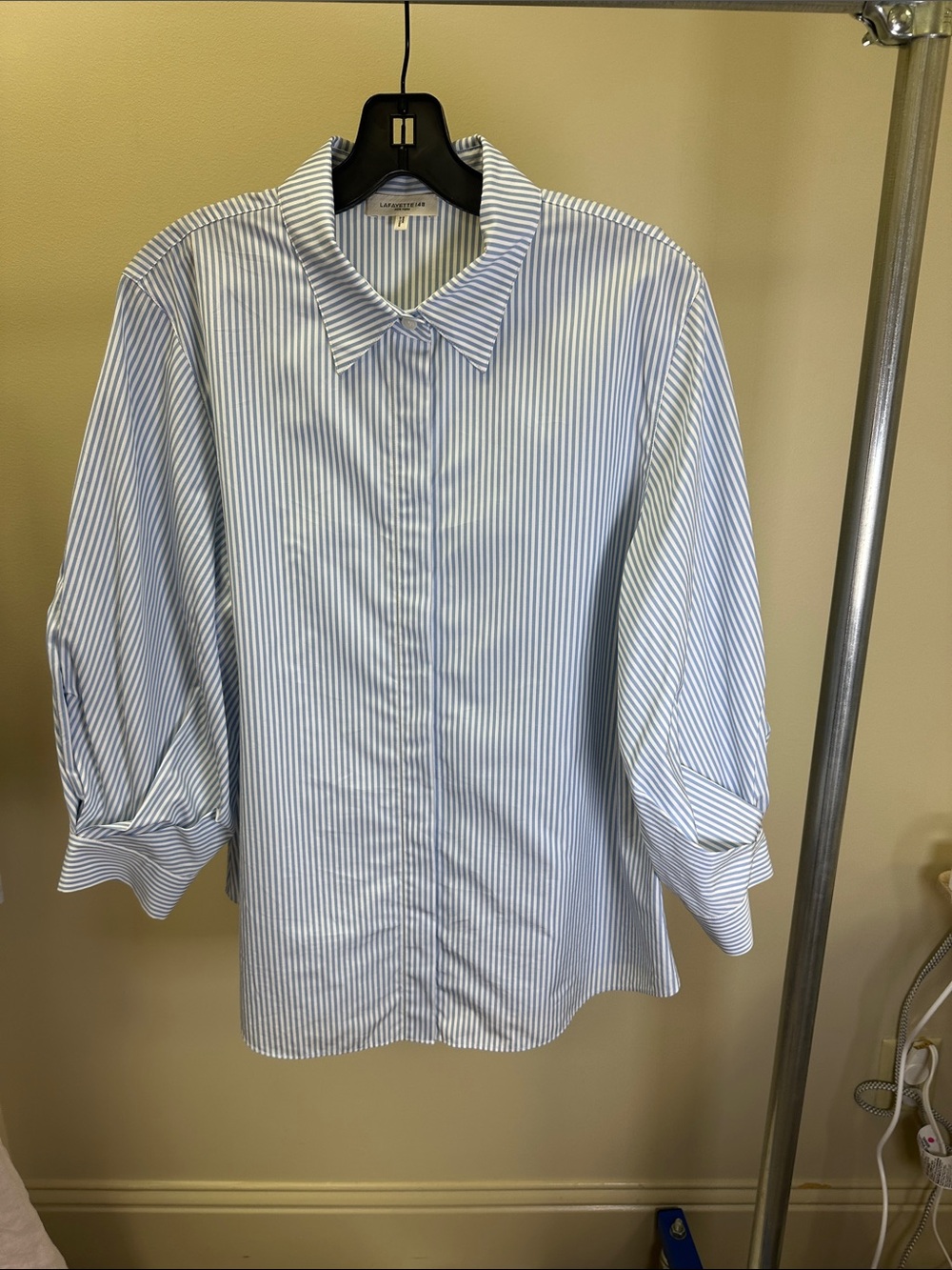 Lafayette 148 New York Blue and White Striped Button-Front Shirt